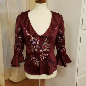 Free People Floral embroidered bell sleeve Top